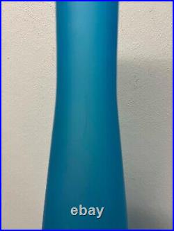 Vintage Mid Century Blue Satin Glass Genie Bottle Decanter with Stopper