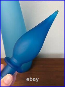 Vintage Mid Century Blue Satin Glass Genie Bottle Decanter with Stopper