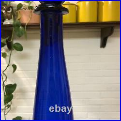Vintage Mid Century Cobalt Blue MCM Genie Bottle 25 Empoli Italy Glass Decanter
