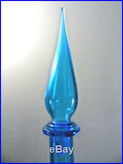 Vintage Mid-Century Empoli Blue Genie Glass Bottle Decanter Flame Stopper XTall