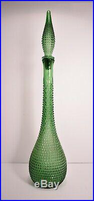 Vintage, Mid Century Empoli Green Glass Decanter with Original Topper Italy