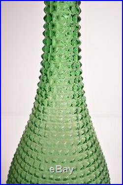 Vintage, Mid Century Empoli Green Glass Decanter with Original Topper Italy
