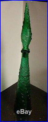 Vintage Mid Century Empoli Green Waves Glass Decanter Bottle 22.5 x4 Excellent
