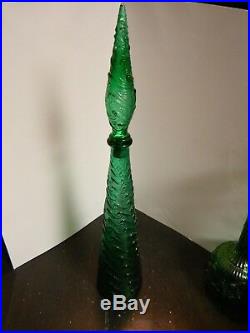 Vintage Mid Century Empoli Green Waves Glass Decanter Bottle 22.5 x4 Excellent
