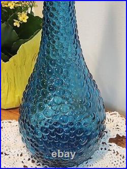 Vintage Mid Century Empoli Italian Blue Glass Genie Decanter Bottle
