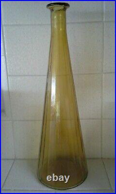 Vintage Mid Century Empoli Italian Ribbed Amber Glass Genie Bottle Decanter