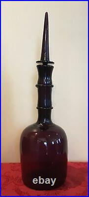 Vintage Mid-Century Empoli Purple Amethyst Italy Glass Genie Bottle Decanter 21