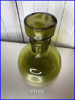 Vintage Mid-Century Green Glass Large XL Decanter Wine With Glass Stopper