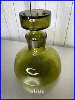 Vintage Mid-Century Green Glass Large XL Decanter Wine With Glass Stopper