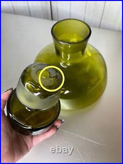 Vintage Mid-Century Green Glass Large XL Decanter Wine With Glass Stopper