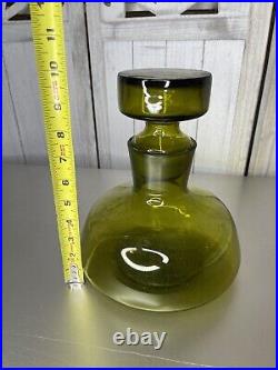 Vintage Mid-Century Green Glass Large XL Decanter Wine With Glass Stopper