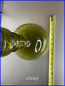 Vintage Mid-Century Green Glass Large XL Decanter Wine With Glass Stopper