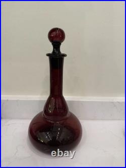 Vintage Mid-Century Handblown Amethyst Purple Glass Decanter with Stopper