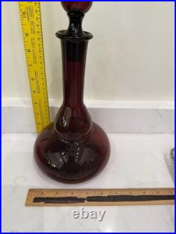 Vintage Mid-Century Handblown Amethyst Purple Glass Decanter with Stopper