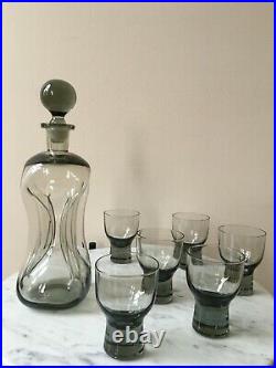 Vintage Mid Century Holmegaard smoked glass decanter and glass set Jacob Bang