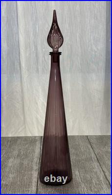 Vintage Mid-Century Modern Amethyst Empoli Glass Decanter 26 GLOWS