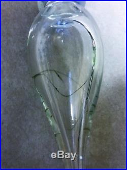 Vintage Mid Century Modern Blenko Crackled Blue Glass Decanter + Flame Stopper