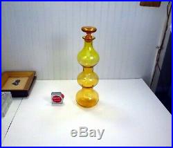 Vintage Mid Century Modern Blenko Gold Glass Gurgle Decanter # 5427 Wayne Husted