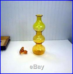 Vintage Mid Century Modern Blenko Gold Glass Gurgle Decanter # 5427 Wayne Husted