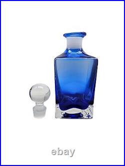 Vintage Mid-Century Modern Blue Ombre Glass Liquor Decanter with Ball Stopper