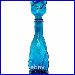 Vintage Mid Century Modern Empoli Aqua Teal Blue Glass Cat Bottle Decanter 14