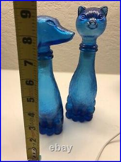 Vintage Mid Century Modern Empoli Aqua Teal Blue Glass Cat Dog Decanter 9 Small