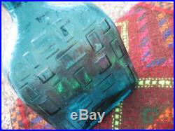 Vintage Mid Century Modern Empoli Cube Blue Decanter Glass Italy MCM