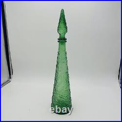 Vintage Mid Century Modern Empoli Glass Decanter green wave Italy withstopper 18