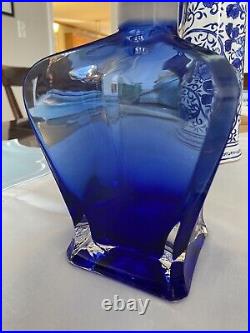 Vintage Mid Century Modern Glass Decanter Abstract Cobalt Blue Ground Stopper