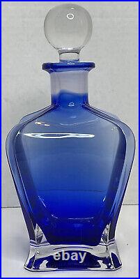 Vintage Mid Century Modern Glass Decanter Abstract Cobalt Blue Ground Stopper