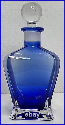 Vintage Mid Century Modern Glass Decanter Abstract Cobalt Blue Ground Stopper