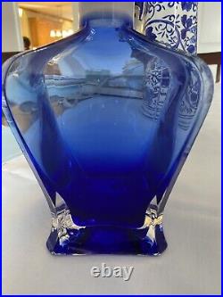 Vintage Mid Century Modern Glass Decanter Abstract Cobalt Blue Ground Stopper