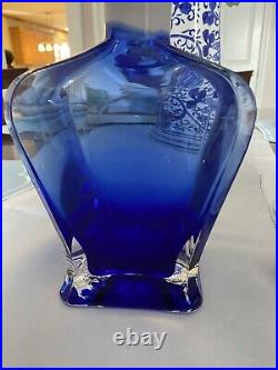 Vintage Mid Century Modern Glass Decanter Abstract Cobalt Blue Ground Stopper