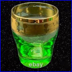 Vintage Mid Century Modern Green Glass Decanter & Shot Glass SET
