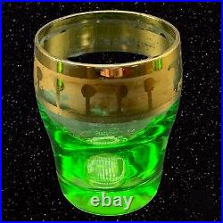 Vintage Mid Century Modern Green Glass Decanter & Shot Glass SET