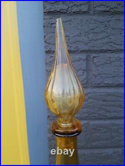 Vintage Mid Century Modern Italian Empoli Amber Glass Genie Bottle Decanter 26