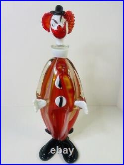 Vintage Mid Century Multicolor 16 Murano Figural Art Glass Clown Decanter