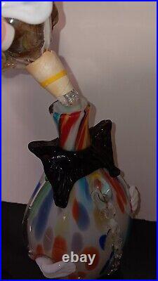 Vintage Mid Century Multicolor 16 Murano Figural Art Glass Clown Decanter