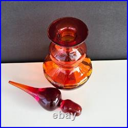 Vintage Mid Century Rainbow Amberina Art Glass Decanter 111