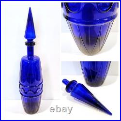 Vintage Mid-Century Rossini Empoli Cobalt Blue 18-3/4 Glass Decanter & Stopper
