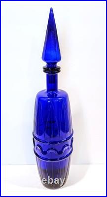 Vintage Mid-Century Rossini Empoli Cobalt Blue 18-3/4 Glass Decanter & Stopper