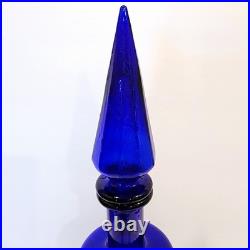 Vintage Mid-Century Rossini Empoli Cobalt Blue 18-3/4 Glass Decanter & Stopper
