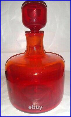 Vintage Mid Century Signed Blenko Glass Bottle Decanter & Stopper Tangerine