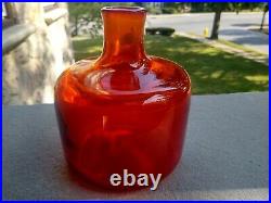 Vintage Mid Century Signed Blenko Glass Bottle Decanter & Stopper Tangerine