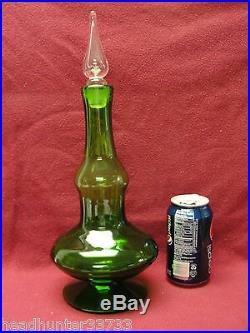 Vintage Mid Century hand blown Art Glass DECANTER, Lime Green/Air Bubble Stopper