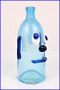 Vintage MidCentury Fratelli Toso Happy Face Dog Clown Blue Murano Glass Decanter
