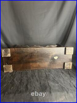 Vintage MidCentury Spanish Gothic Brutalist Amber Glass Decanter Trio Wood