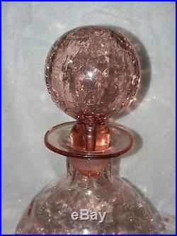 Vintage Midcentury Blenko Pink Crackle Glass Decanter Bubble Stopper 1 ring