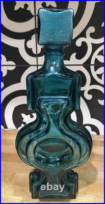 Vintage Midcentury Helena Tynell Style Blue Glass Decanter Italian Empoli READ