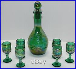 Vintage Mini Miniature Carnival Glass Lotus Fenton Encore Decanter Goblet Set